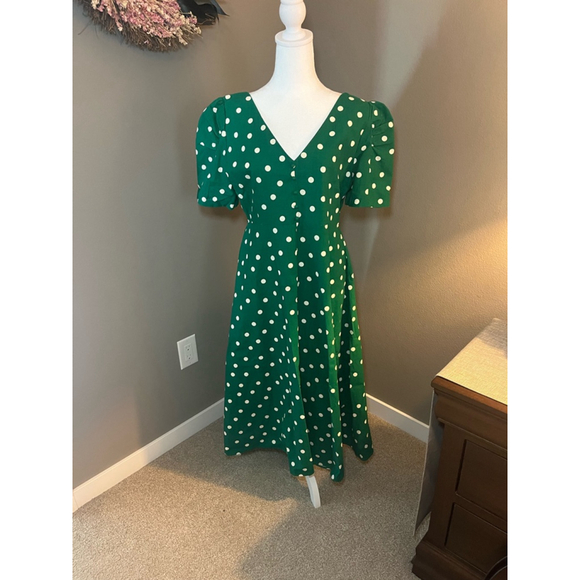 Women's ePretty Dress Green Polka Dot V-Neck Short Sleeve Size XL‎ - Picture 1 of 14